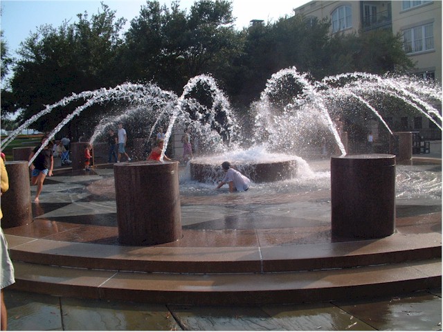 Virginia to Florida 2004 Children cooling off in the fountains in Charleston, South Carolina.