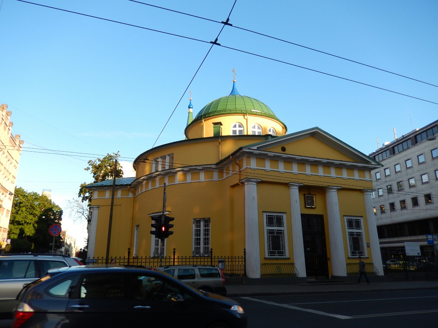 Riga, Latvia 2015 St. Alexander Nevsky Orthodox Church, this Classicist wooden building was completed in 1827.