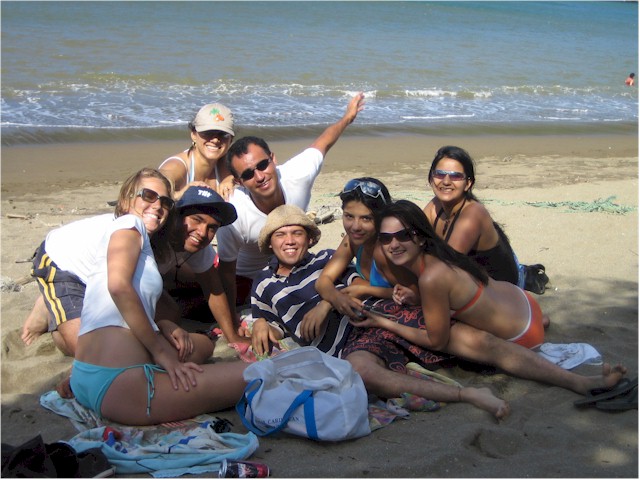 ABC Islands to Colombia 2006 Bigna partying with the local holiday-makers.