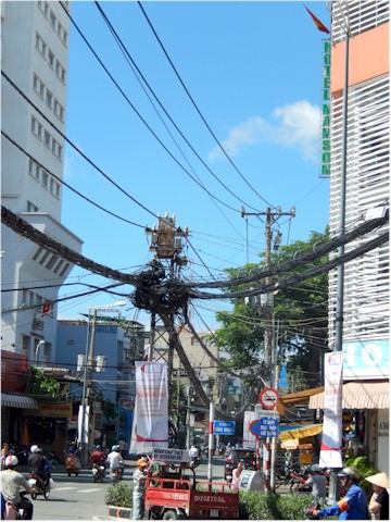 SE Asia Tour 2014 Another US remnant - really messy overhead cables - but state-of-the-art fibre optics!