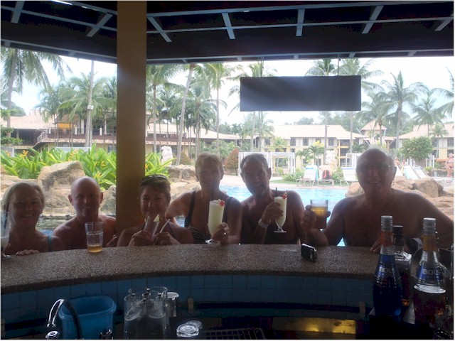 Indonesia Part 2 through to Malaysia 2013 ... and cocktails at the pool bar with (from left) Kevin & Roz Santana II and Margaret & Peter Swara II. Thanks, guys!