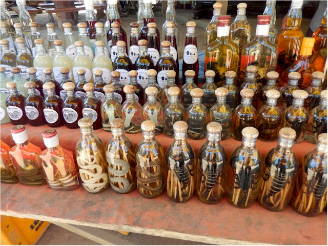 SE Asia Tour 2014 ... they put some weird things in the whisky, but Keith did buy a bottle of the rice wine to try. Very different!