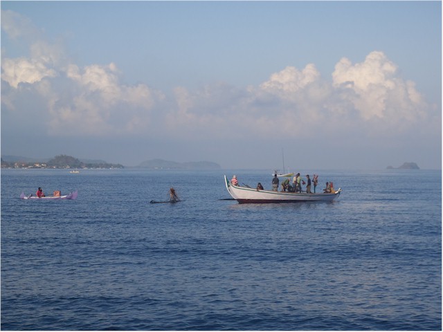 Indonesia Part 2 through to Malaysia 2013 Typical local fishing boat - with hazardous nets and fish traps - at Pulau Bawean.