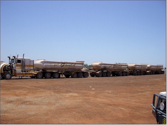 Australia Part 1 2007/08 The road trains are huge and move at 100km per hour. To overtake one requires about 3km of road visibility.