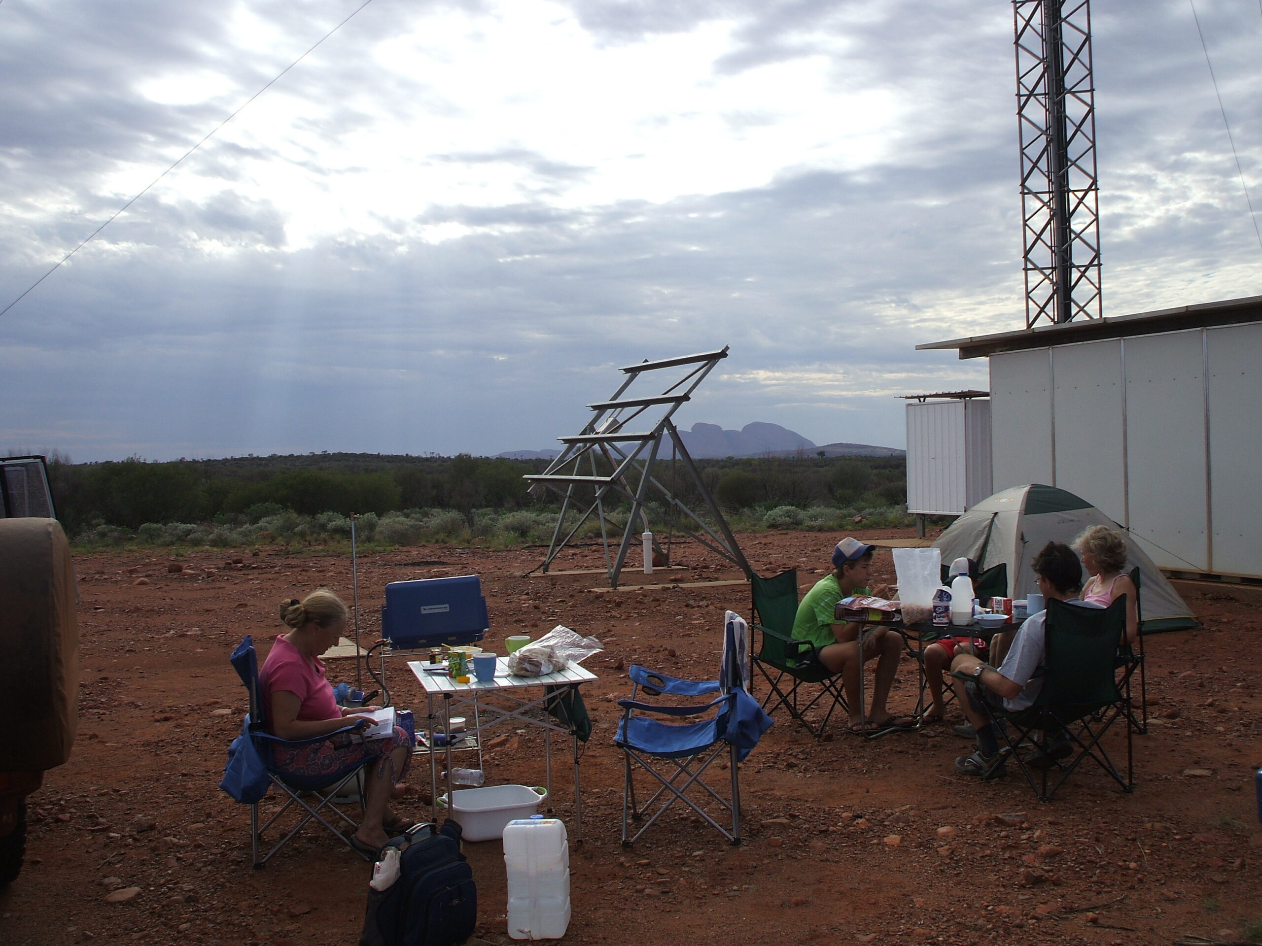Australia Part 2 2007 Bush camping under a radio mast (with a Swiss family) at the end of the Great Central Desert Road.