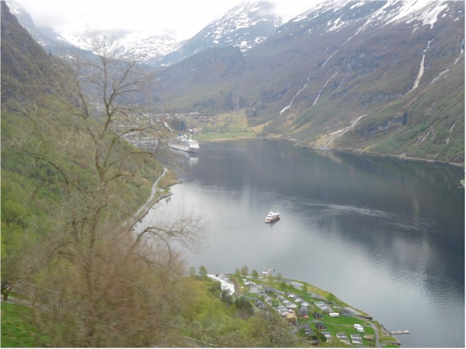 Jan-Jun 2018 Looking down the Geiranger Fjord - the cruise ship is dwarfed by the mountains.