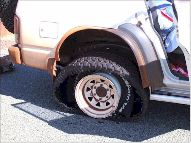 And our first tyre blowout - in the intense heat, brand new tyres just burst at the slightest nick....
