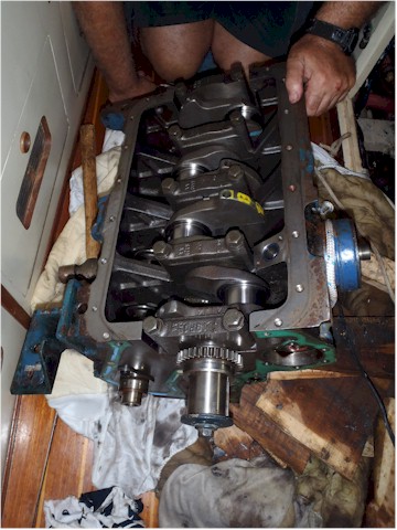 The crankcase getting put back together.