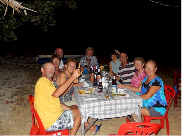 Peter & Margaret from Swara, Roz & Kev from Santana, Helmut & Kerstin from Lop to and Lorraine & Graham from Lorrigray join us for dinner ashore.