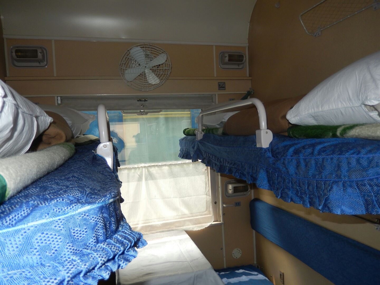 Beds made up for the night.