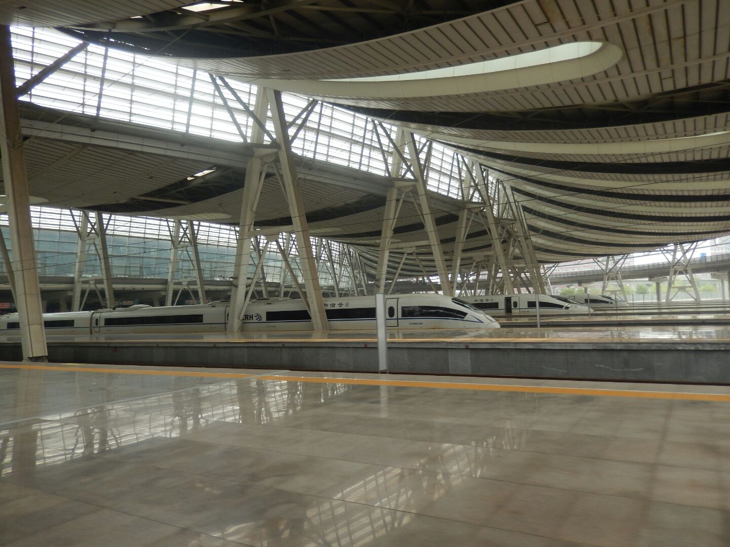 One of the high-speed trains about to depart from Beijing for other cities in China.