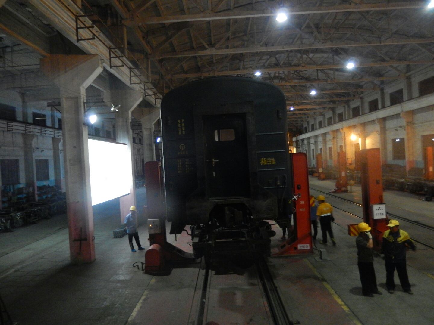 The carriages are marshalled into a workshop and separated...