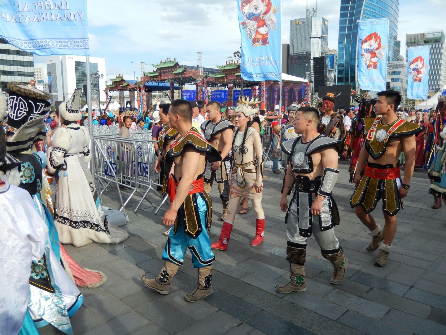 A parade of people representing their towns - and their traditional costumes...