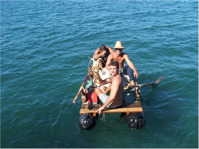 Some of the wonderful boats we saw - Lobster divers on a raft made from tractor tubes!

