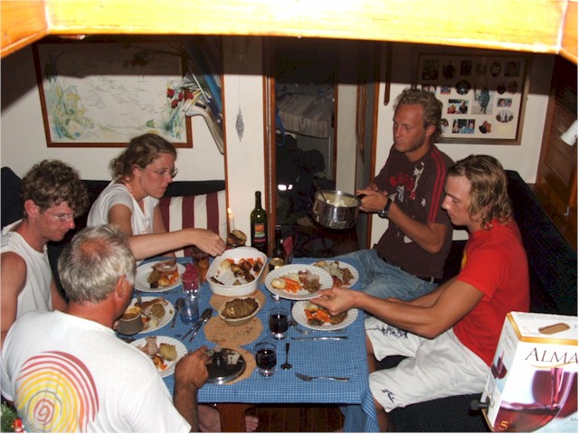 Christmas Eve Dinner on board Poco Andante with Roos & Vincent and Erik and Anders.