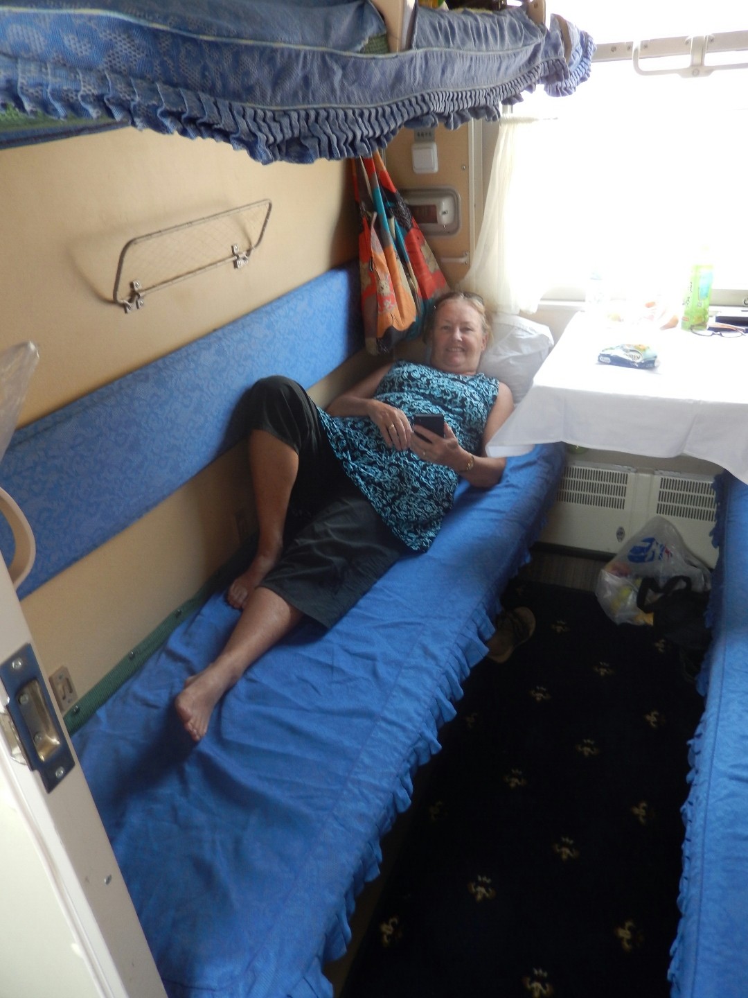 Relaxing in the cabin.
