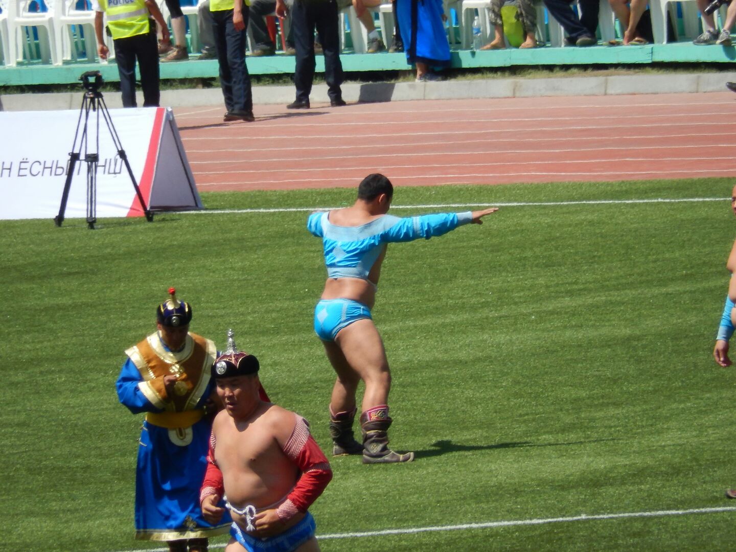 
Lots of sparring followed by furious activity, then the winner does a little victory dance - and advances to the next round.
