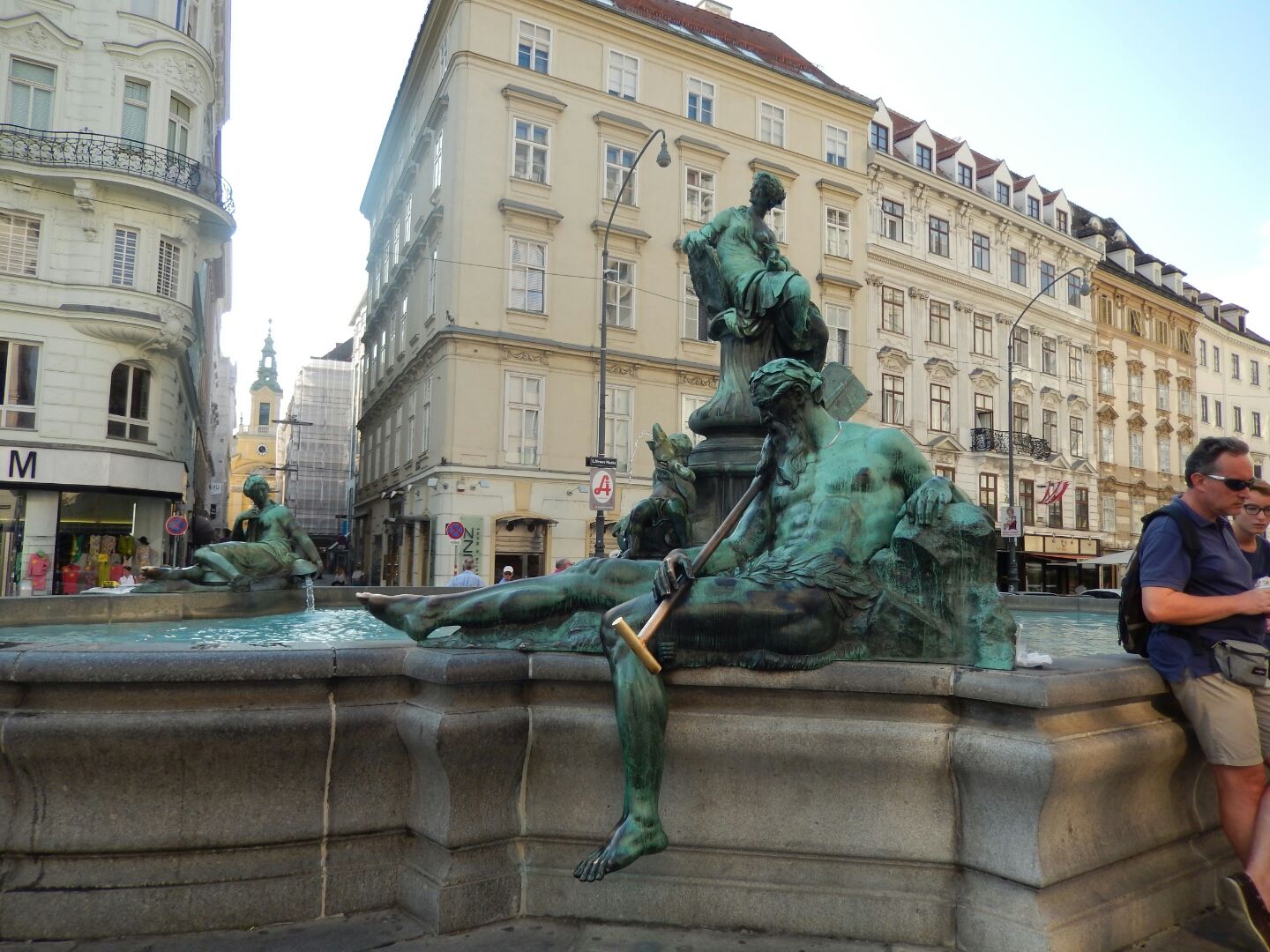 The Donnerbrunnen Fountain in Neuer Markt. Enns is an old ferryman resting against a rock - his oar rubbed by passing visitors.
