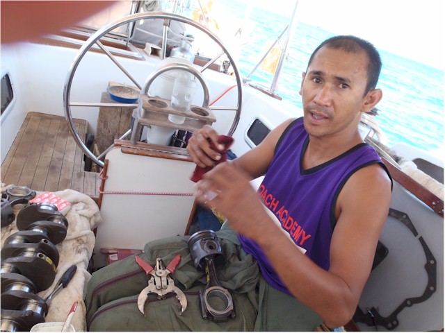 Matt in the cockpit fitting the new piston rings.
