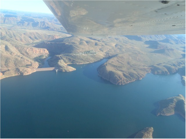We took a flight over Lake Argyle and the Bungle Bungles - you can just see the Ord River Dam.
