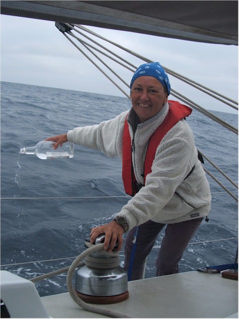 Paying tribute to Neptune as we cross the equator (notice how cold it must be!)