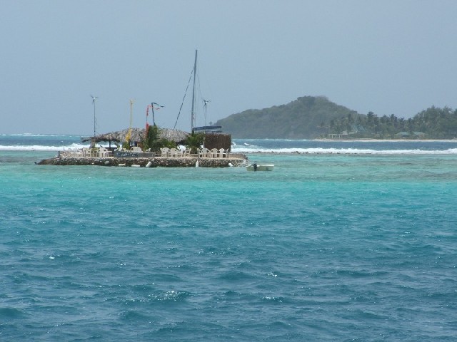 Happy Island Bar - where Keith & Cor helped repair the wind generators which keep the fridges cold!
