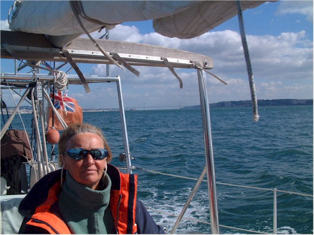
Christine on the helm en route from Lisbon to Sines...
