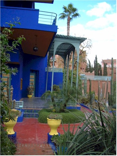 The fabulous Jardin Majorelle, created by Yves St Laurent, with its electric blue villa.