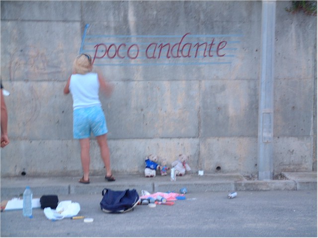 
Slide Show Image
Leaving our mark on the harbour wall at Nazare- at the request of harbour master Mike!