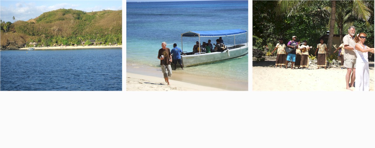 Guests being welcomed at the remote Octopus Bay Resort...
