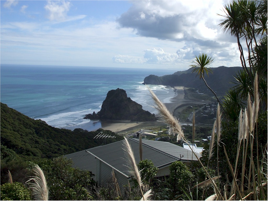 Piha Beach - renowned for its wild surf and black sand.