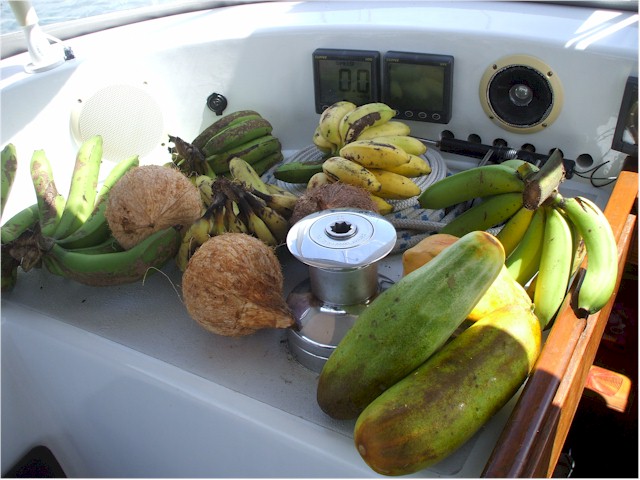 More generosity from the people of Vanuatu - a small mountain of fresh fruit!
