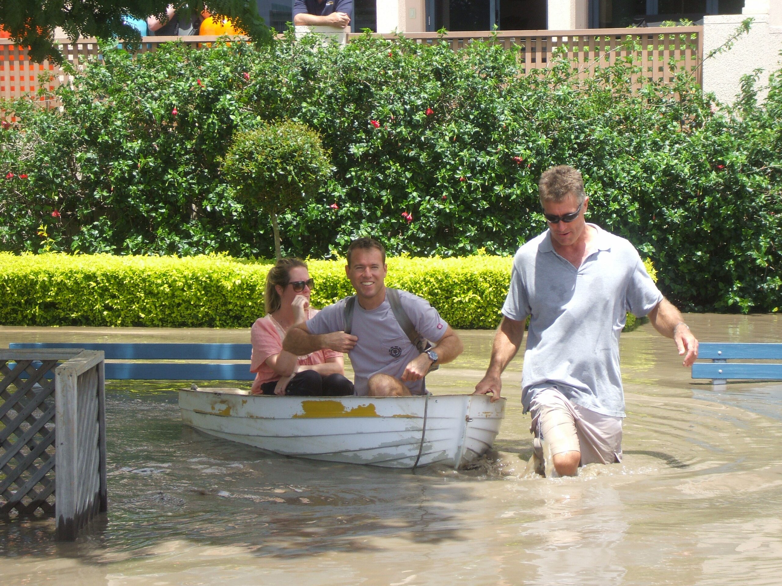Tall John tows Ian and Emma Desire to the pontoon. They generously offered to help Keith and I get Poco out of the marina.
