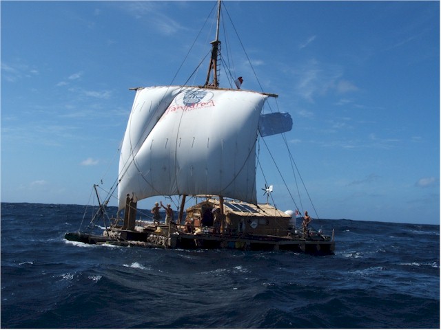 Kon Tiki 2 (Tangaroa) arriving at Raiatea.
