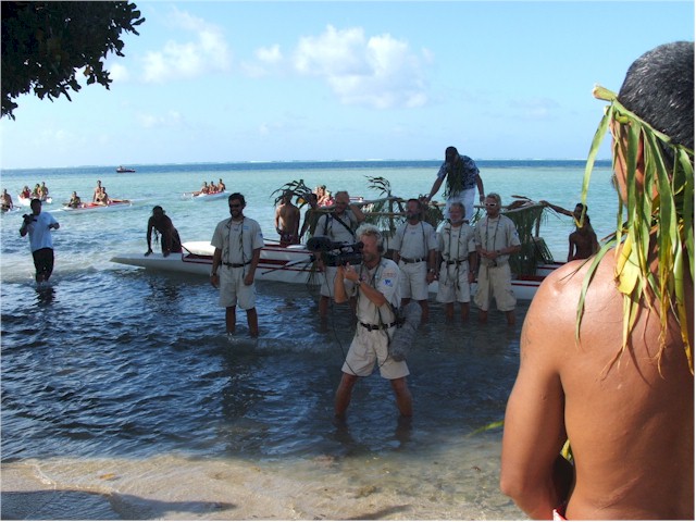The formal tradition welcome ashore for the crew of Kon Tiki 2 (Tangaroa).
