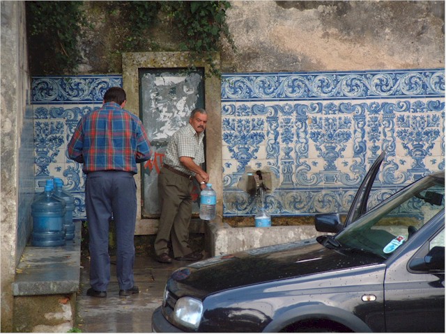 
... a wall mural made up of traditional blue and white tiles.