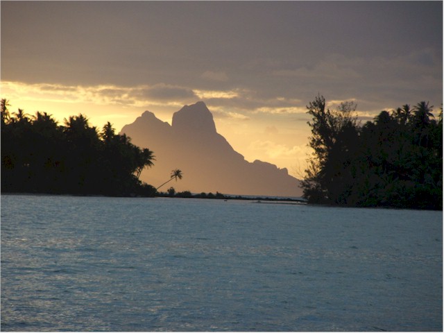 Sunset over Bora Bora from Tahaa.