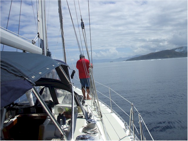 
We hire a local guide, Jack Fisher, to pilot Creola out to an anchorage ON the reef.
