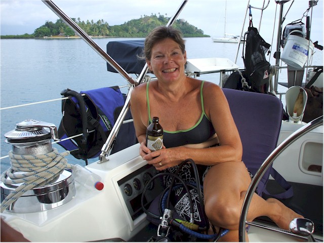 
Linda from Creola - she and Bill, with Keith & Morrison, dive the famous Rainbow Reef.
