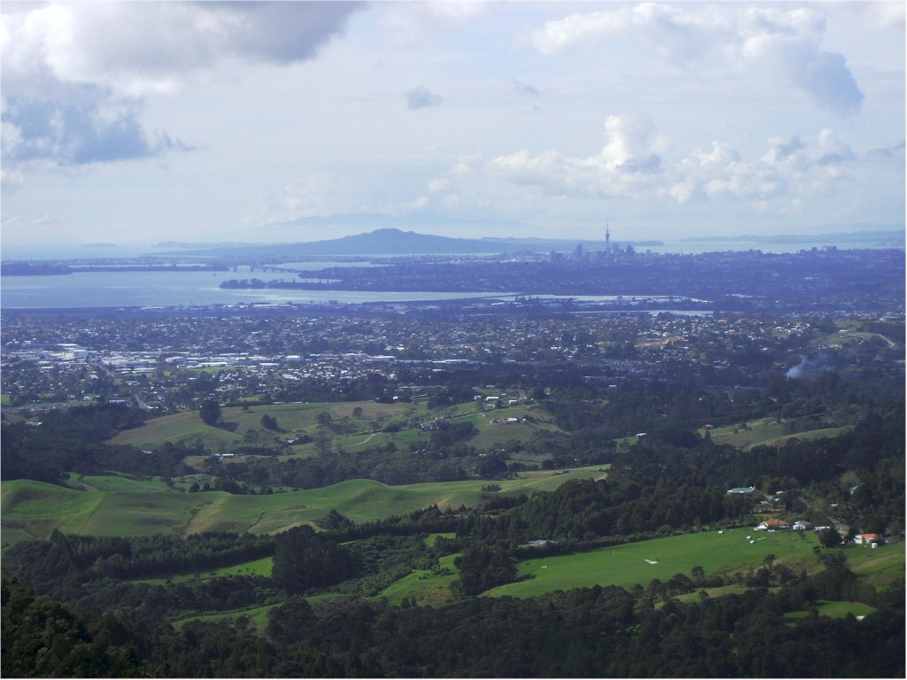 The Waitakere Ranges give a great view of Auckland City.