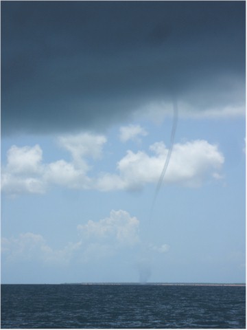
The wet season is starting to build and this waterspout was a bit too close for comfort.
