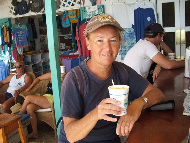 Christine sampling the wares...
