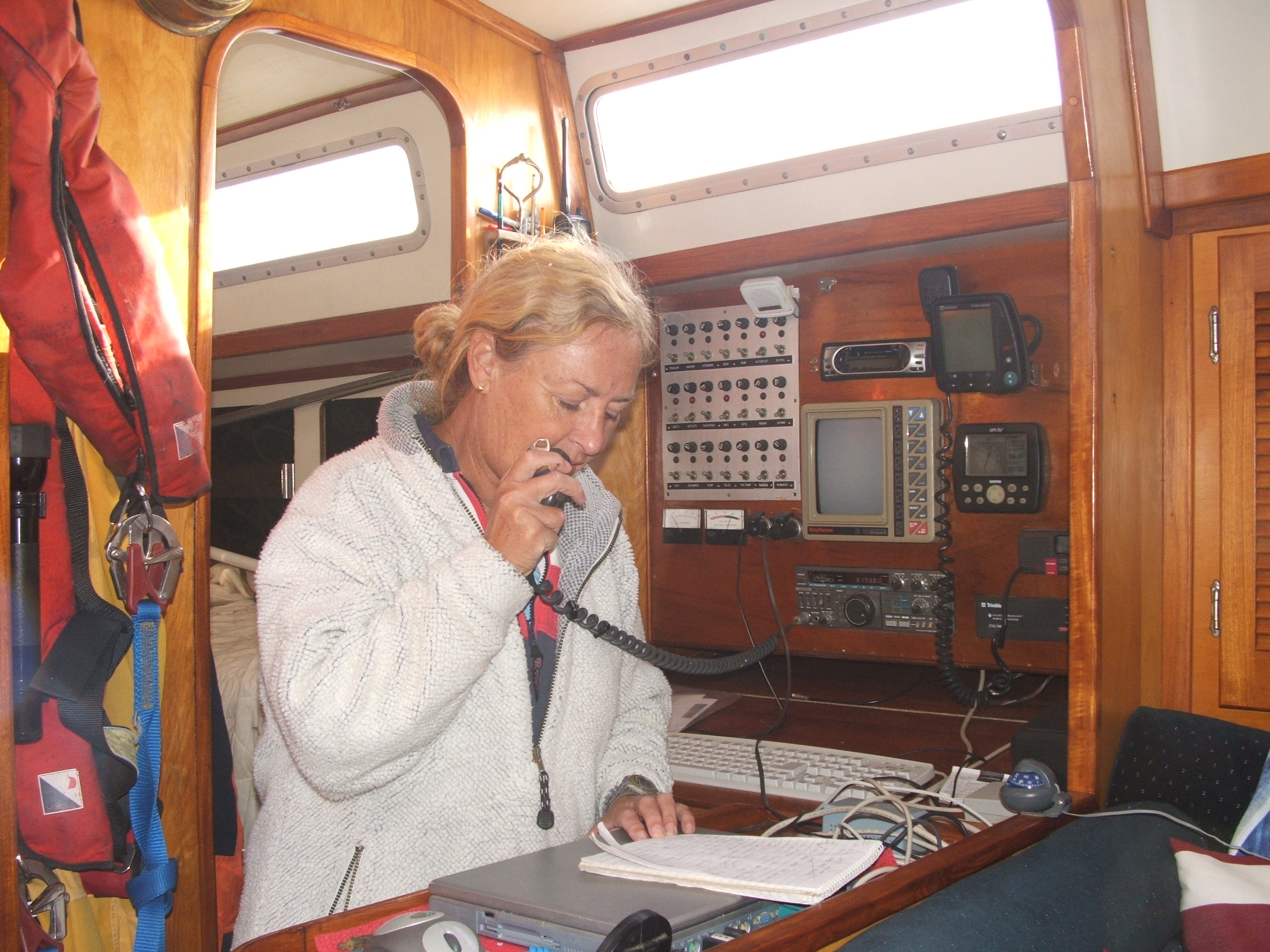 Christine reports into the SSB Radio Net during the passage to New Zealand.

