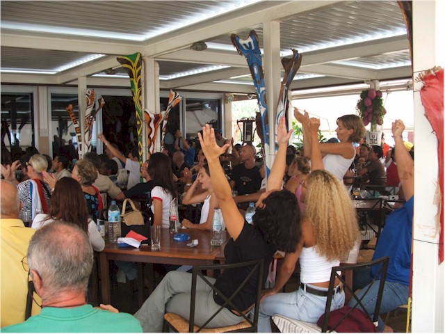 While we were in Tahiti, the World Cup Final was on TV - very popular with the international cruisers!
