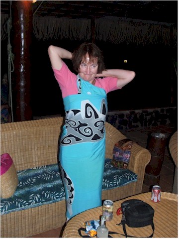 Learning to tie pareus at the Bali Hai Hotel.
