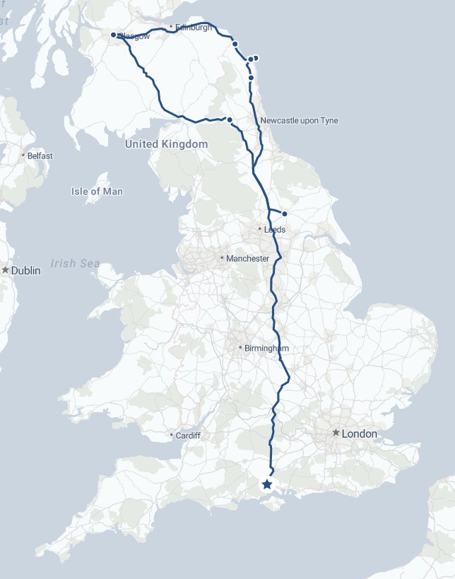 chart southampton to northumberland trip
