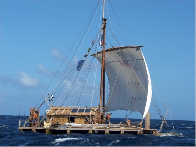 Kon Tiki 2 (Tangaroa) arriving at Raiatea.