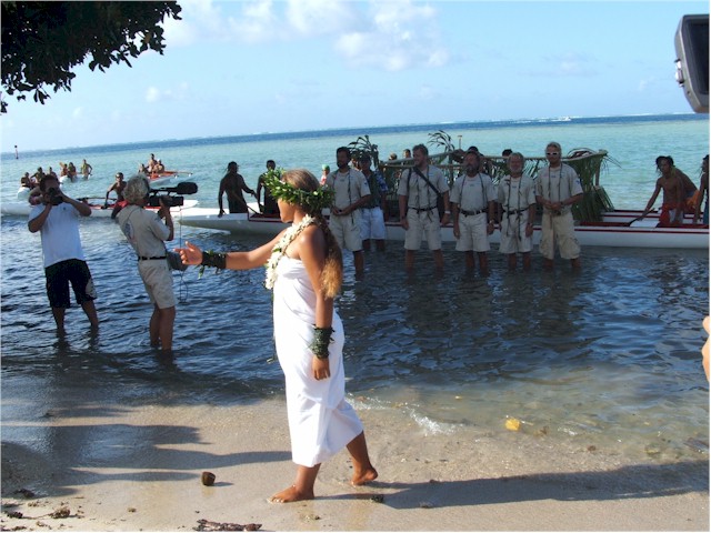 The formal tradition welcome ashore for the crew of Kon Tiki 2 (Tangaroa).