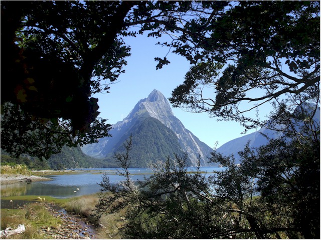 Picturesque Mitre Peak at Milford Sound.
