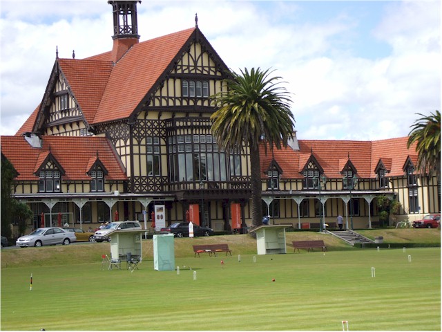 
Government Gardens where bowls and croquet are played on the immaculate lawns in front of the neo-Tudor bath house!